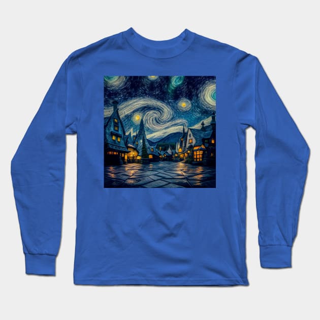 Starry Night Over Hogsmeade Village Long Sleeve T-Shirt by Grassroots Green